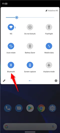 Ajustes rápidos de Android con el botón de Bluetooth marcado
