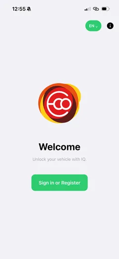 Aplicación móvil: pantalla de bienvenida con el botón Sign in or Register